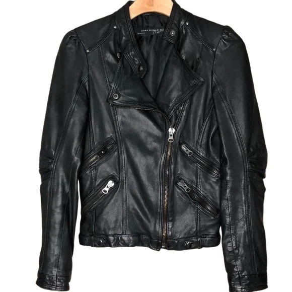 Zara Jackets & Blazers - ZARA Woman Black Soft Sheep Skin Leather Moto Jacket